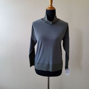 Sympli Motion Pullover Mock Neck Turtle Neck Sweatshirt Melange Olive Green Sz 2